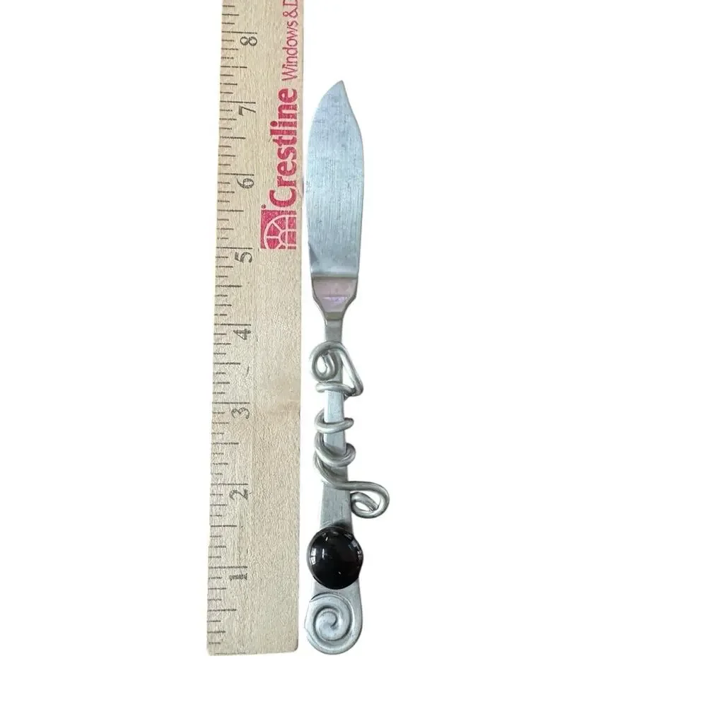 Robert Welch Jeweled Cheese Spreader Black Cabochon Swirl Handle Stainless Steel